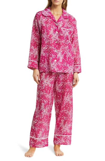 Papinelle Cheri Blossom Cotton & Silk Pajamas In Dark Raspberry