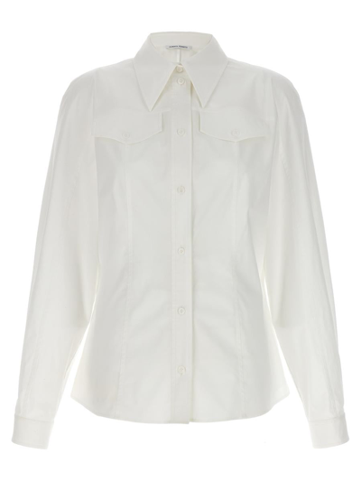 Alberta Ferretti Blouson-sleeve Cotton Collared Blouse In Blanco