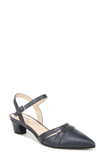 Lifestride Marlee Ankle Strap Pointed Toe Sandal In Black Faux Leather