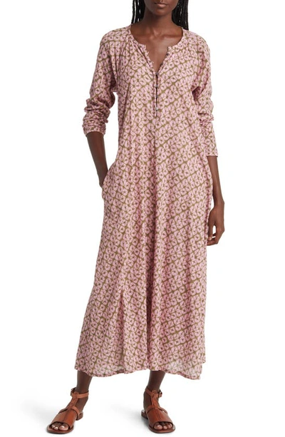 Xirena Tabitha Print Long Sleeve Cotton Maxi Dress In Fig Shell