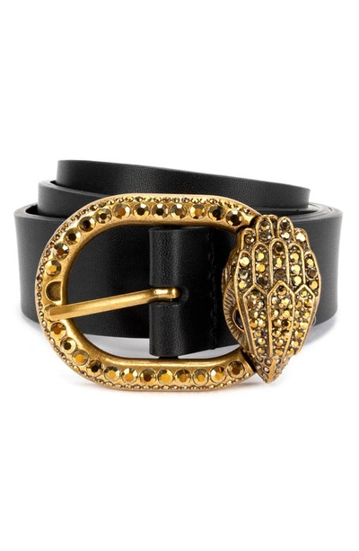 Kurt Geiger Jewel Buckle Leather Belt In Black