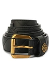 Kurt Geiger Micro Quilt Leather Belt In Black/ Antique Brass