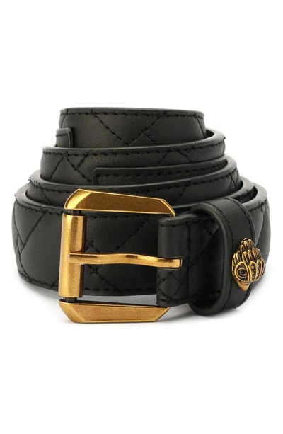 Kurt Geiger Micro Quilt Leather Belt In Black/ Antique Brass