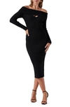 Astr Cutout Off The Shoulder Long Sleeve Midi Sweater Dress In Black