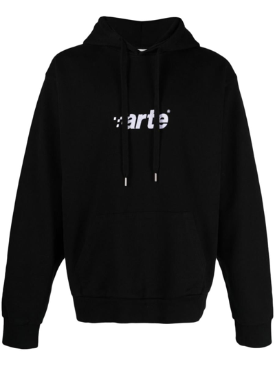 Arte Harmon Logo-embroidered Cotton Hoodie In Black