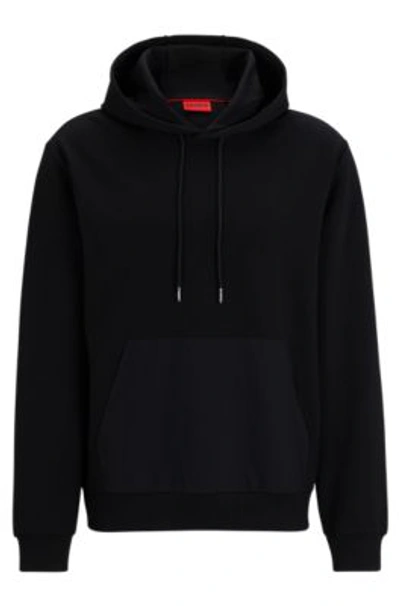 Hugo Relaxed-fit Hoodie In Stretch Cotton With Contrast Pocket In Black