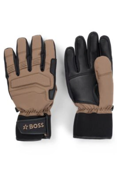 Hugo Boss Boss X Perfect Moment Mixed-material Ski Gloves With Leather In Light Beige