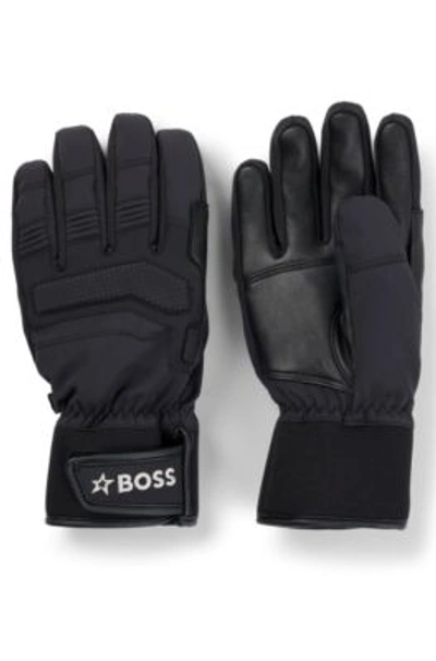 HUGO BOSS BOSS X PERFECT MOMENT MIXED-MATERIAL SKI GLOVES WITH LEATHER