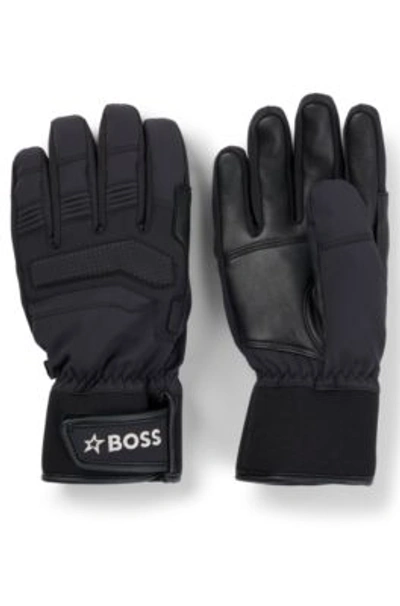 Hugo Boss Boss X Perfect Moment Mixed-material Ski Gloves With Leather In Black