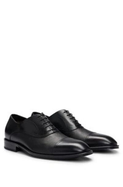 Hugo Boss Oxford Shoes In Plain And Saffiano-print Leather In Black