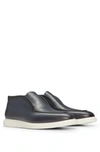 Hugo Boss Italian-made Slip-on Desert Boots In Leather In Dark Blue