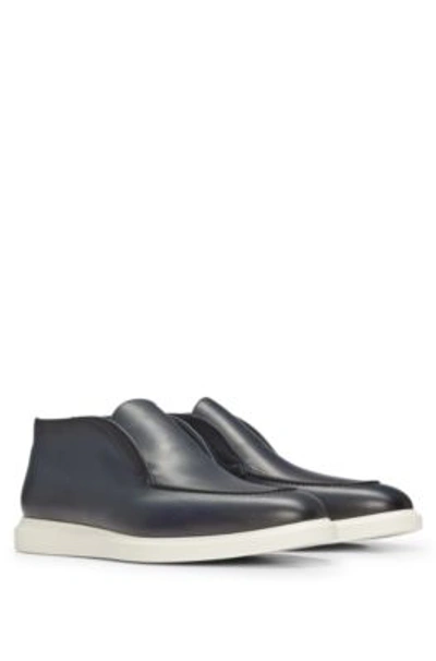 Hugo Boss Italian-made Slip-on Desert Boots In Leather In Dark Blue