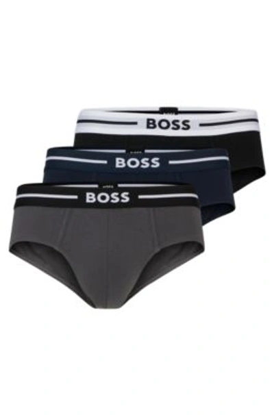 Hugo Boss Three-pack Of Stretch-cotton Trunks With Logo Waistbands In Patterned