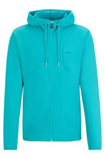 Hugo Boss Cotton-blend Zip-up Hoodie With Hd Logo Print In Light Green