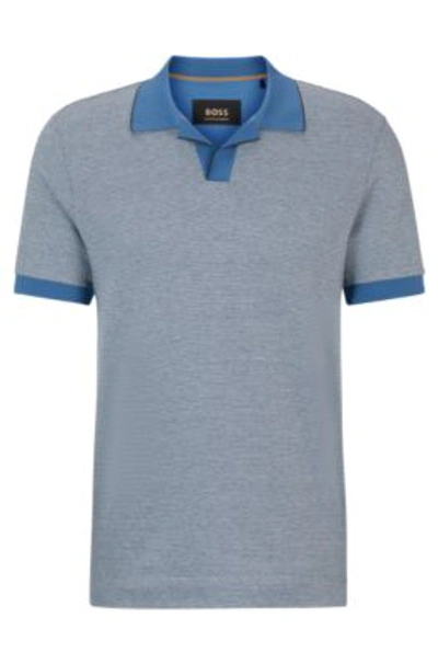 Hugo Boss Open-collar Polo Shirt In Cotton And Cashmere In Dark Blue