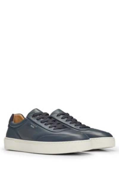 Hugo Boss Porsche X Boss Leather Trainers With Special Branding In Dark Blue