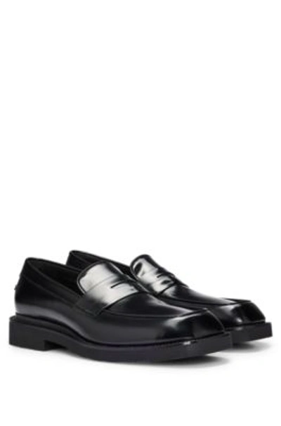 Hugo Boss Penny-trim Loafers In Brush-off Leather In Black