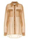 Alberta Ferretti Beige Shirt With Pointed Collar And Patch Pockets In Silk Chiffon Woman In Beige
