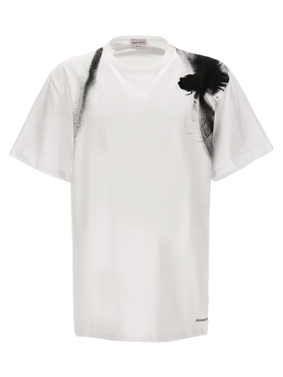 Alexander Mcqueen Contrast Print T-shirt In Blanco