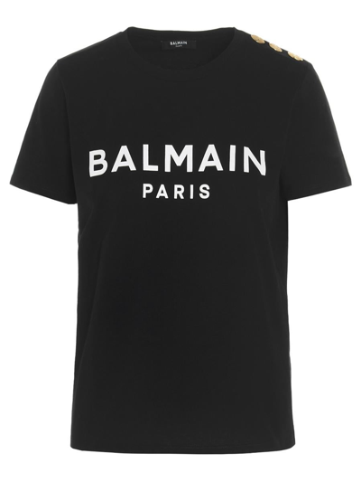 Balmain Logo Print T-shirt In White/black