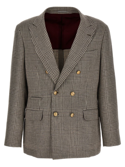 Brunello Cucinelli Check Double-breasted Blazer Jackets Gray