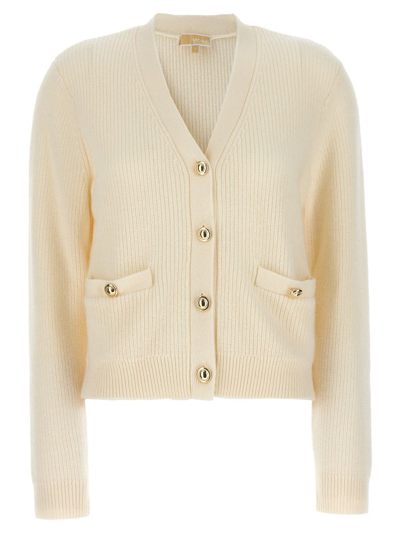 Michael Kors Logo Buttons Cardigan Sweater, Cardigans White In Blanco