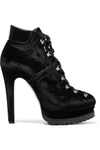 ALAÏA Leather-trimmed velvet ankle boots