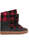 ISABEL MARANT NOWLES SHEARLING-LINED LEATHER-TRIMMED PLAID WOOL BOOTS