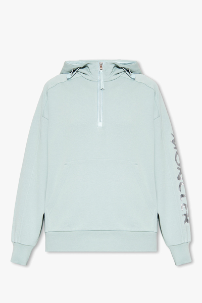 Moncler Light Blue Hoodie With Logo In New