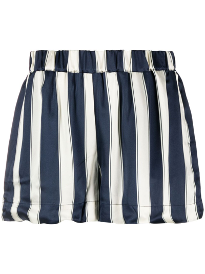 Asceno London Striped Silk Shorts In Blue