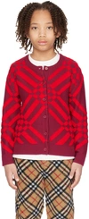 BURBERRY KIDS RED CHECK CARDIGAN
