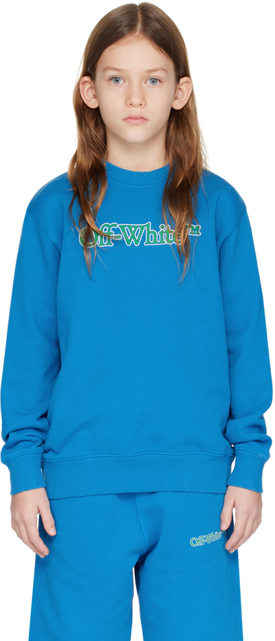 Off-white Big Bookish-logo Cotton Sweatshirt 6-12 Years In Methyl Blue Green