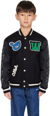 Off-white Kids' Ow Patch Varsity Jacket In Black