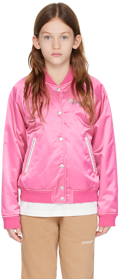 Off-white Kids Pink Funny Flowers Bomber Jacket In Fuchsia Mul