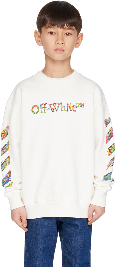 Off-white Kids' Logo Sketch Cotton Sweatshirt In White