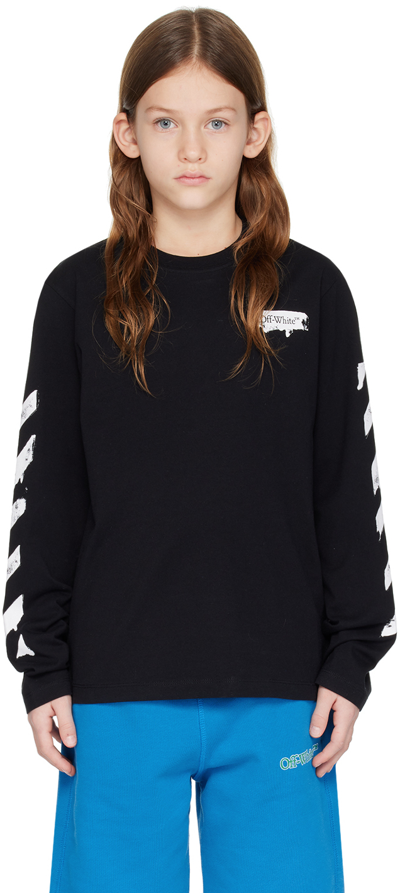 Off-white Kids Black Paint Long Sleeve T-shirt In Black White