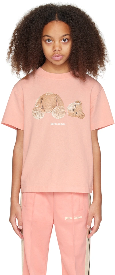 Palm Angels Kids Pink Bear T-shirt In Pink Brown