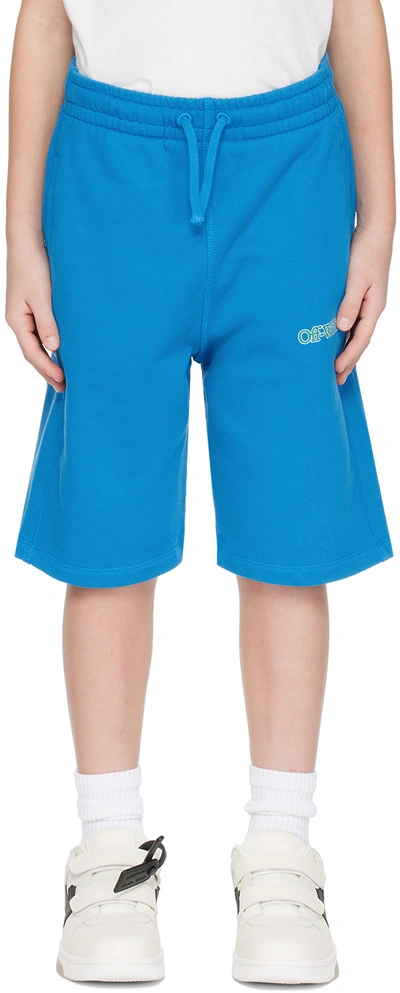 Off-white Kids' Big Bookish Cotton Track Shorts In Blue