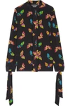 BOUTIQUE MOSCHINO PUSSY-BOW PRINTED SILK CREPE DE CHINE BLOUSE