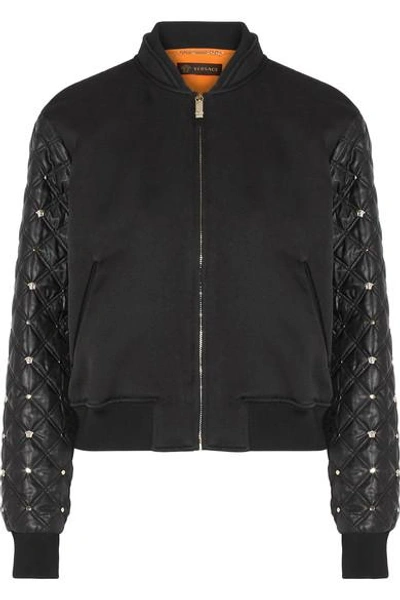 Versace Cotton-blend And Embellished Shell Bomber Jacket In Black