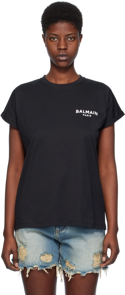 Balmain Black Flocked T-shirt In Eab Noir/blanc