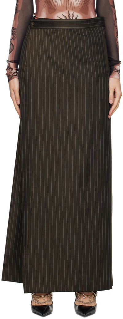 Jean Paul Gaultier Pinstripe Layered Wool-blend Trousers In Brown