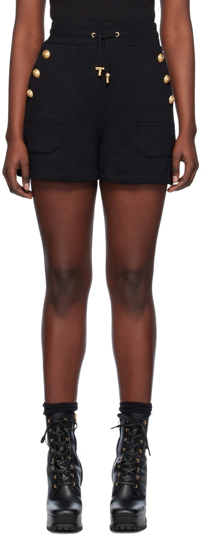 Balmain Black Drawstring Shorts In 0pa Noir