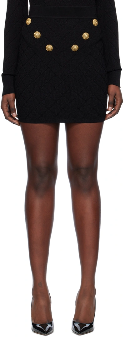 Balmain Black Short Skirt With Jewel Buttons In Viscose Blend Woman