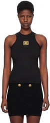 Balmain Black Embroidered Logo Cotton Blend Top In Black Gold