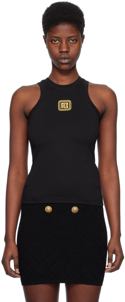 BALMAIN BLACK 'PB' TANK TOP