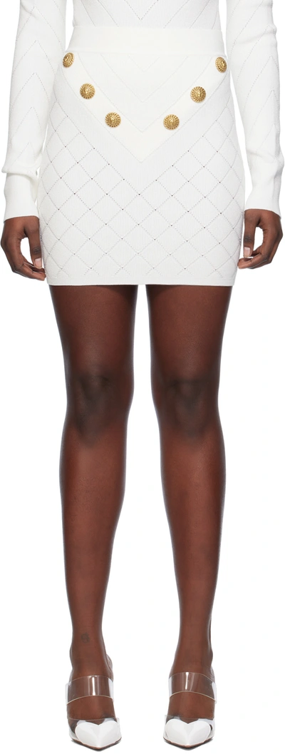 Balmain Button-embellishment Knitted Miniskirt In 0fa Blanc