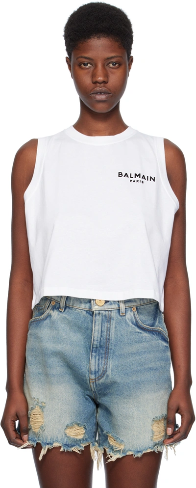 Balmain Logo Tank Top In Bianco
