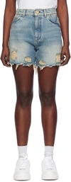 Balmain Mid-rise Frayed Denim Shorts In 6ff Bleu Jean