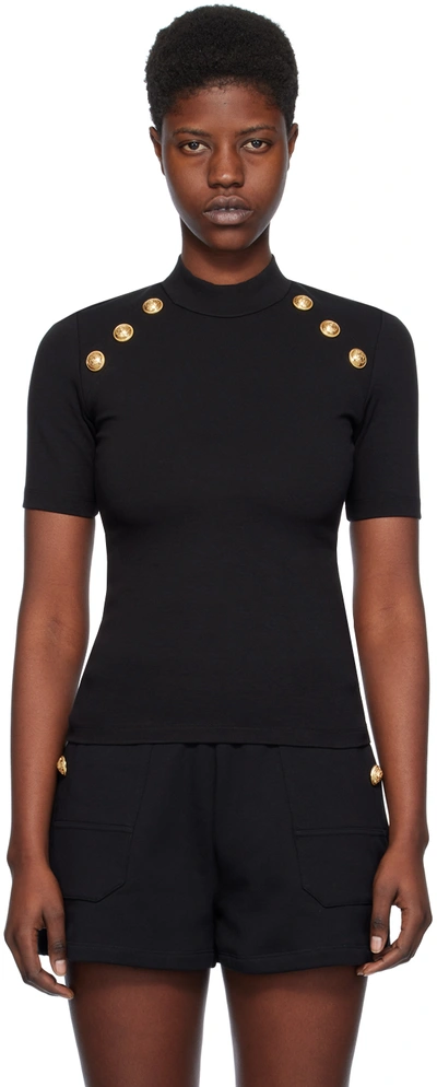 Balmain Embossed-button Round-neck T-shirt In Black